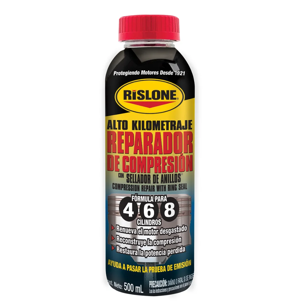 RISLONE REPARADOR DE COMPRESION CON SELLADOR DE ANILLOS 4 6 8 CILINDROS 500ML
